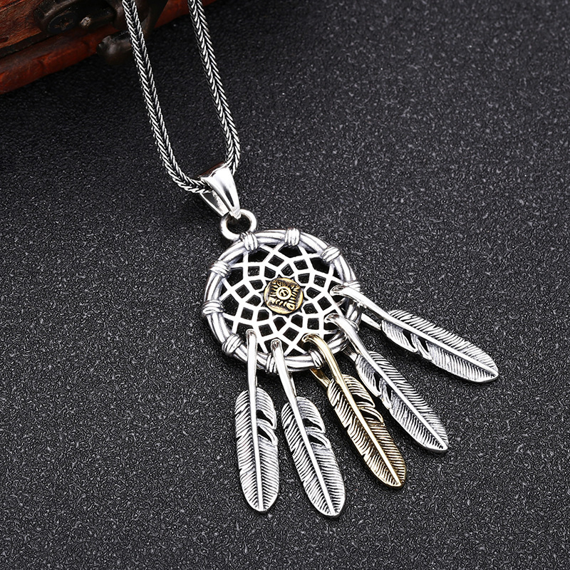 Feather Tassels Pendant Necklaces 925 Sterling Silver Vintage Gothic Punk Hiphop Antique Designer Luxury Jewelry Accessories