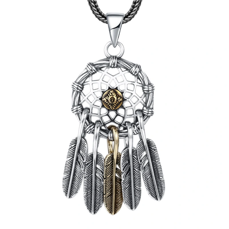 Feather Tassels Pendant Necklaces 925 Sterling Silver Vintage Gothic Punk Hiphop Antique Designer Luxury Jewelry Accessories