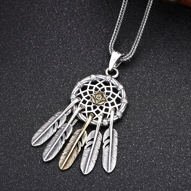 Feather Tassels Pendant Necklaces 925 Sterling Silver Vintage Gothic Punk Hiphop Antique Designer Luxury Jewelry Accessories