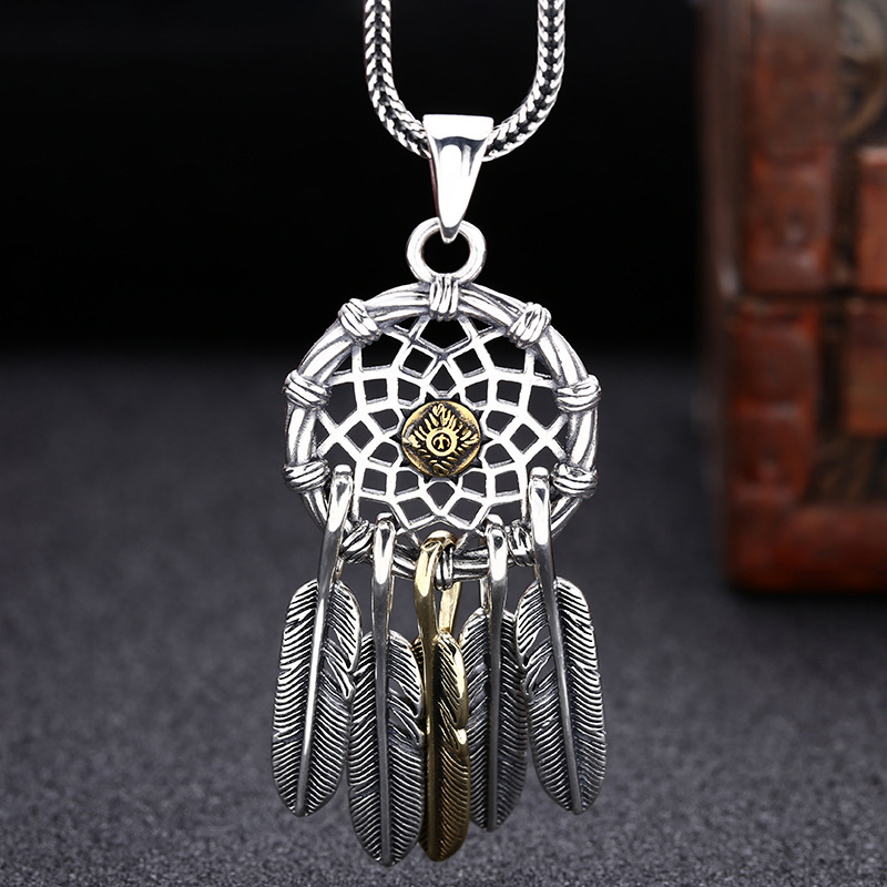 Feather Tassels Pendant Necklaces 925 Sterling Silver Vintage Gothic Punk Hiphop Antique Designer Luxury Jewelry Accessories