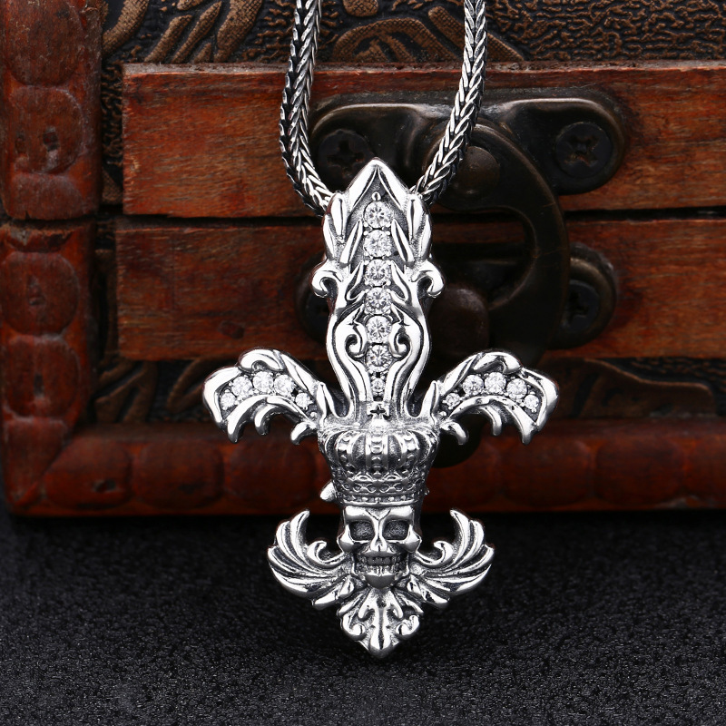 Skull Anchor Pendant Necklaces 925 Sterling Silver Vintage Gothic Punk Hiphop Antique Designer Luxury Jewelry Accessories