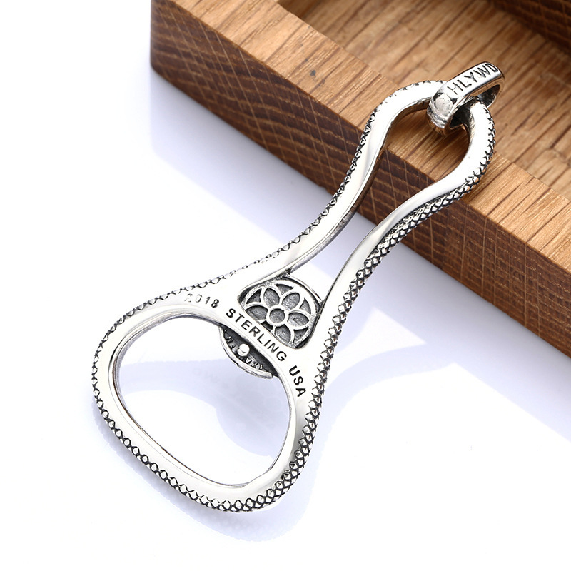 Bottle Opener Pendant Necklaces 925 Sterling Silver Vintage Gothic Punk Hiphop Antique Designer Luxury Jewelry Accessories