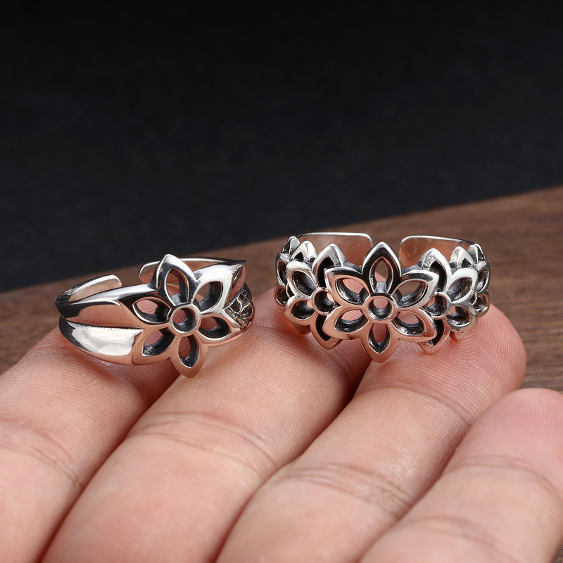 Flowers adjustable Band Rings 925 Sterling Silver Gothic Punk Hip-Hop Vintage Antique Handmade Designer Jewelry Accessories Gifts