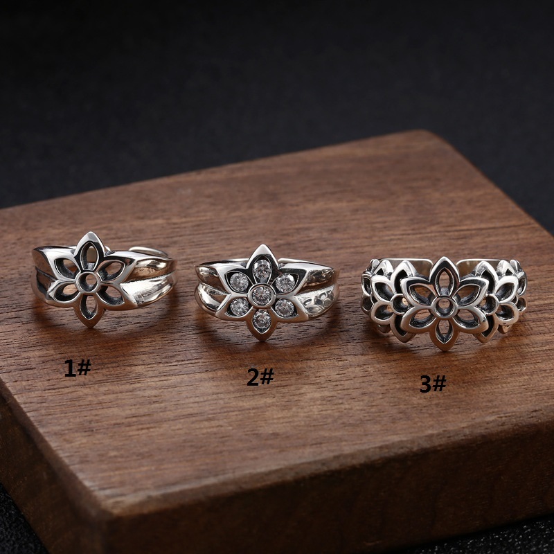 Flowers adjustable Band Rings 925 Sterling Silver Gothic Punk Hip-Hop Vintage Antique Handmade Designer Jewelry Accessories Gifts