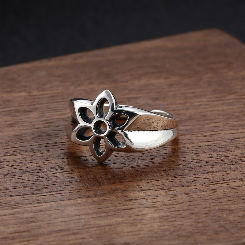 Flowers adjustable Band Rings 925 Sterling Silver Gothic Punk Hip-Hop Vintage Antique Handmade Designer Jewelry Accessories Gifts