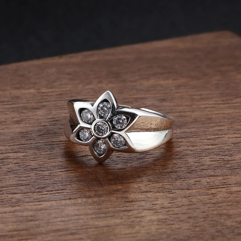 Flowers adjustable Band Rings 925 Sterling Silver Gothic Punk Hip-Hop Vintage Antique Handmade Designer Jewelry Accessories Gifts