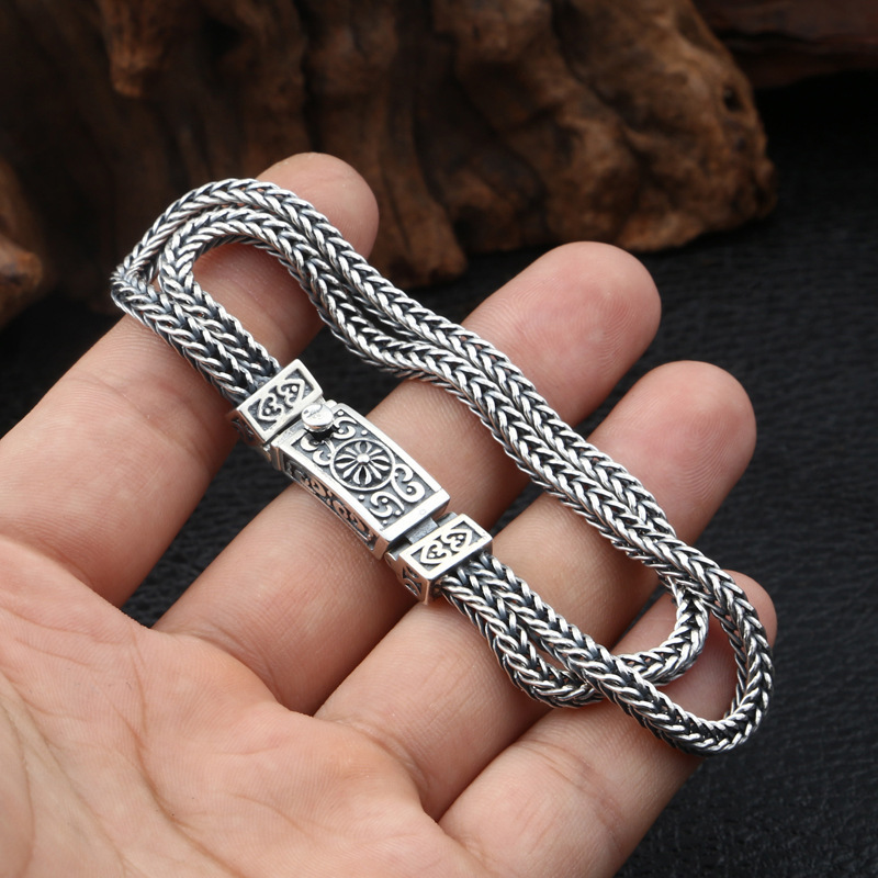 Link Chain Bracelets 925 Sterling Silver Cross Scroll Antique Vintage Handmade Chains Fine Jewelry Accessories Gifts For Men Women