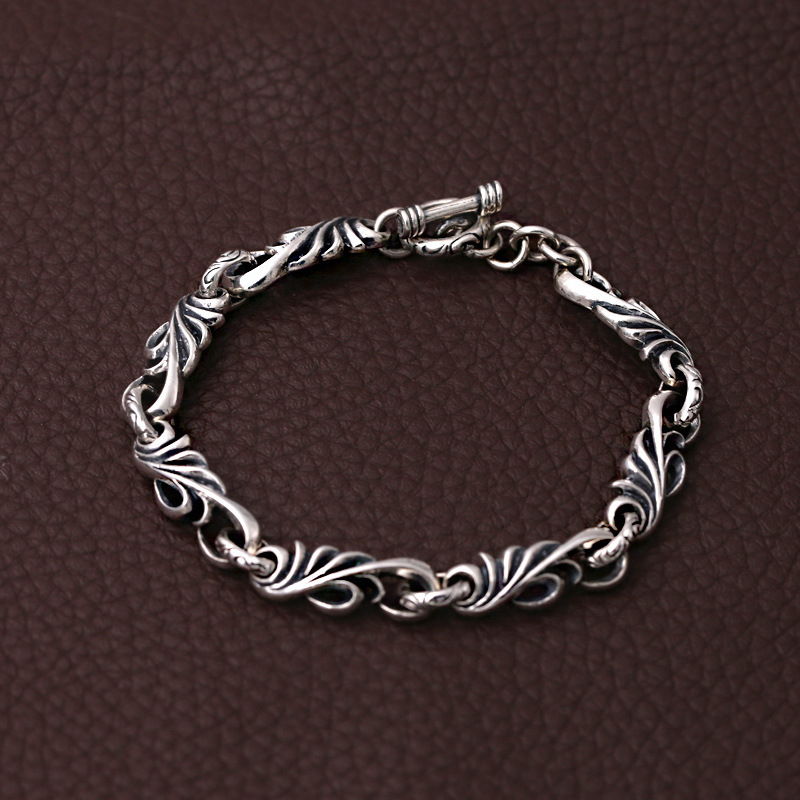 Scroll Link Chain Bracelet With Toggle Clasps 925 Sterling Silver Jewelry