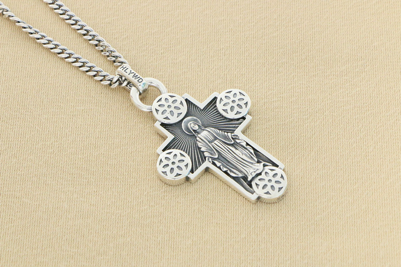 Flower Cross Pendant 925 Sterling Silver Jewelry