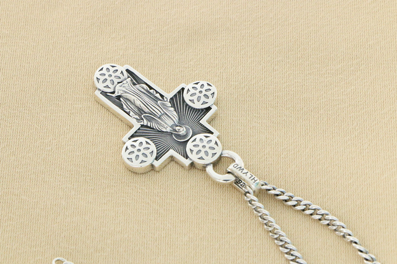 Flower Cross Pendant 925 Sterling Silver Jewelry