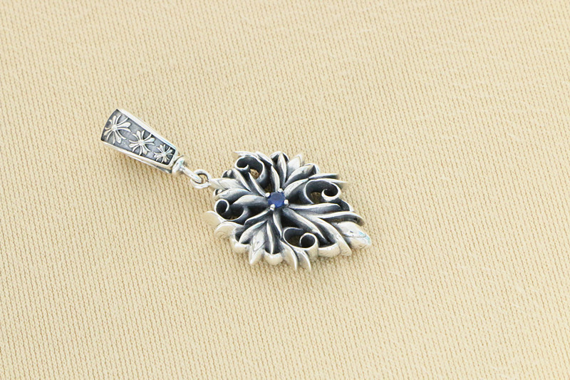 Floral Cross Pendant With Blue Stone 925 Sterling Silver Jewelry
