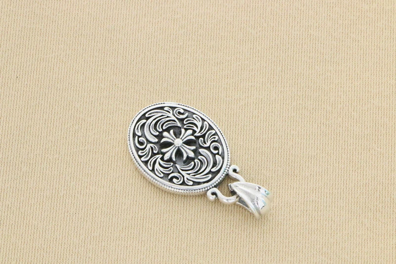 Oval Cross Badge Pendant 925 Sterling Silver Jewelry