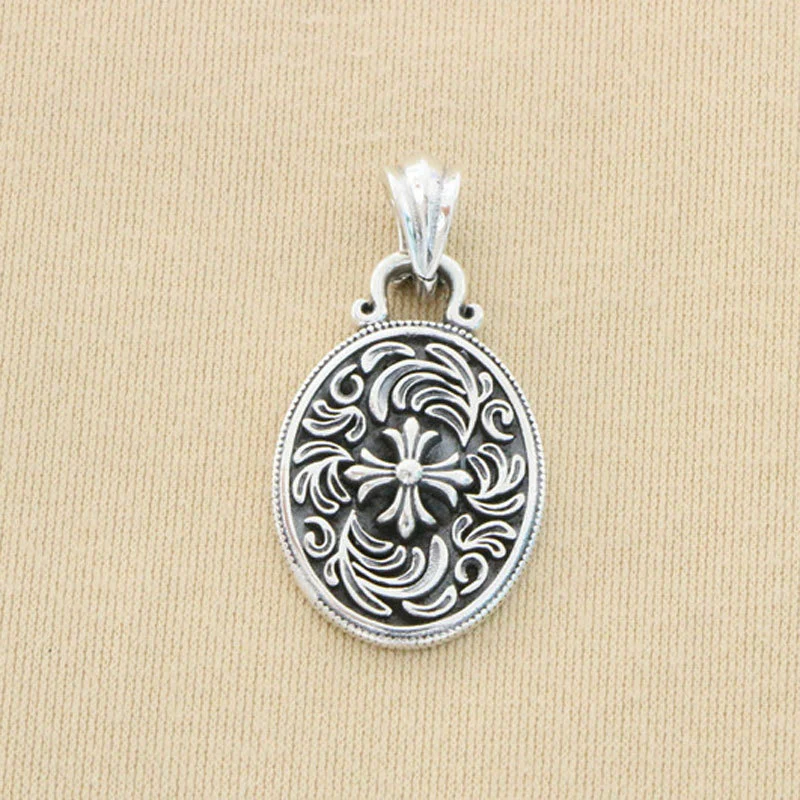 Oval Cross Badge Pendant 925 Sterling Silver Jewelry