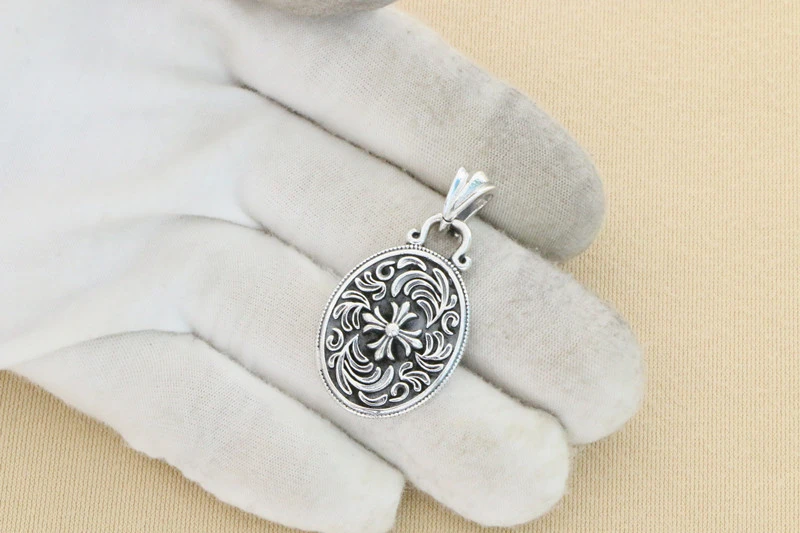 Oval Cross Badge Pendant 925 Sterling Silver Jewelry