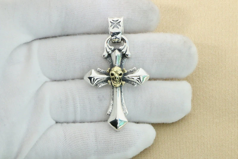 Skull Cross Pendant 925 Sterling Silver Jewelry