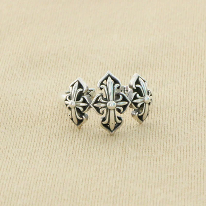 Floral Crosses Adjustable Ring 925 Sterling Silver Jewelry