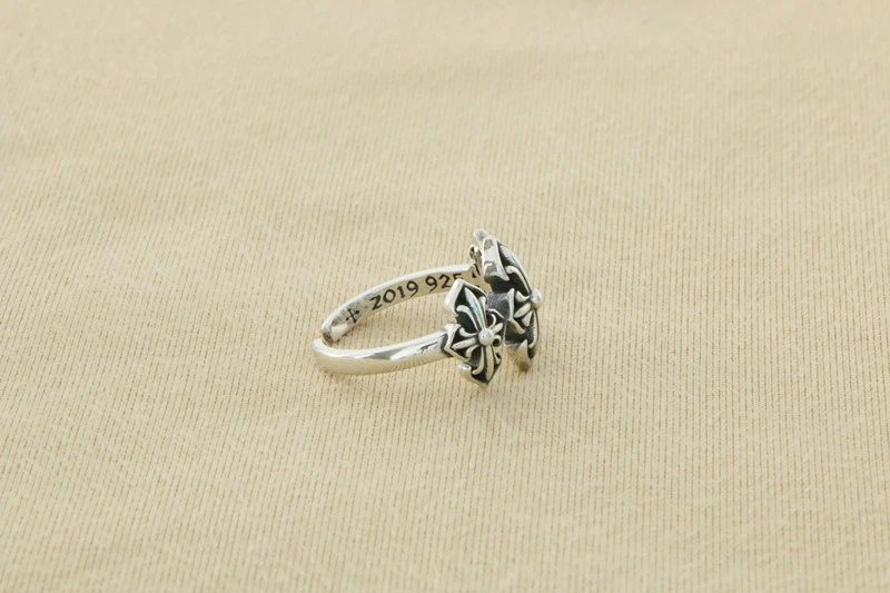 Floral Crosses Adjustable Ring 925 Sterling Silver Jewelry