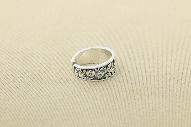 Flowers and grass Adjustable Ring 925 Sterling Silver Jewelry