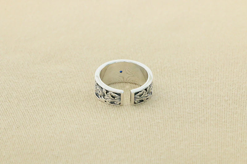 Flowers and grass Adjustable Ring 925 Sterling Silver Jewelry