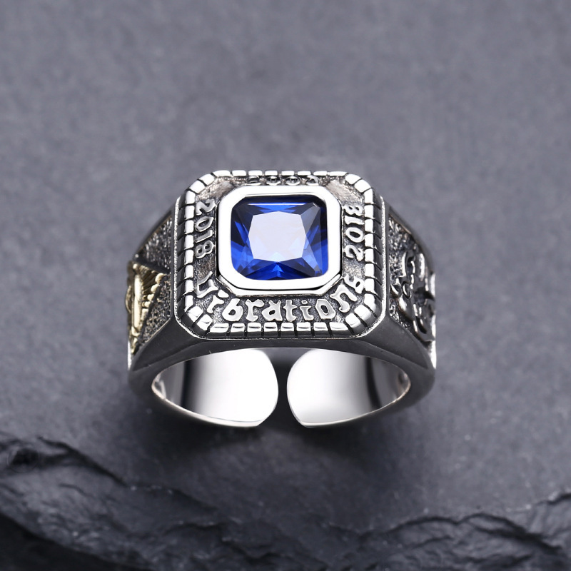 Eye of God Blue Stone Bird Adjustable Ring 925 Sterling Silver Jewelry