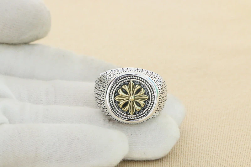 Cross Two-Tone Adjustable Ring 925 Sterling Silver Jewelry