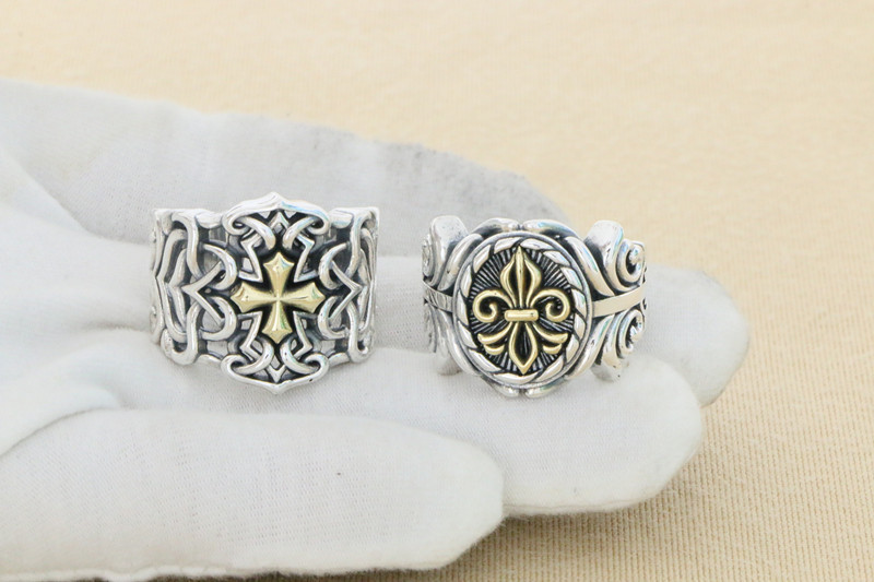 Cross Anchor Hollowed Adjustable Ring 925 Sterling Silver Jewelry