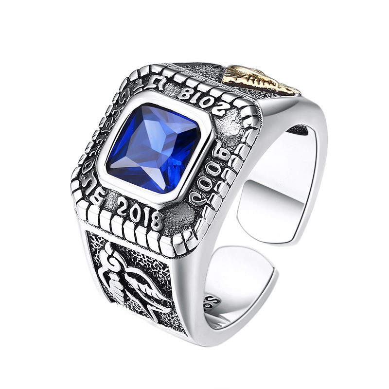 Eye of God Blue Stone Bird Adjustable Ring 925 Sterling Silver Jewelry