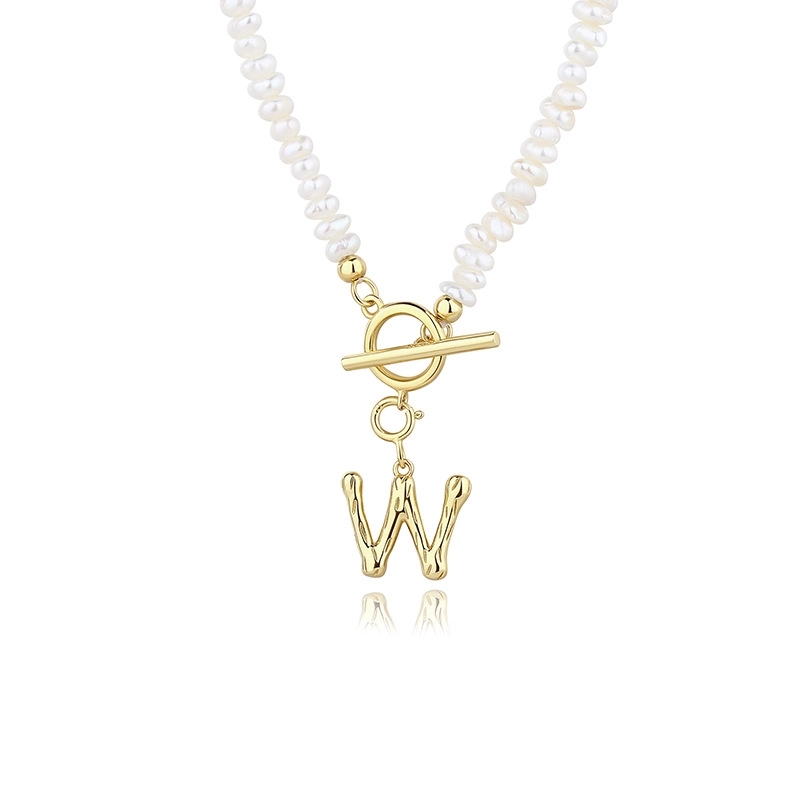 Irregular Pearls Beaded Necklace With Alphabet Pendant 925 Sterling silver Jewelry