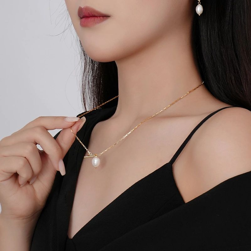 Irregular Pearl Pendant Necklace 925 Sterling silver Jewelry