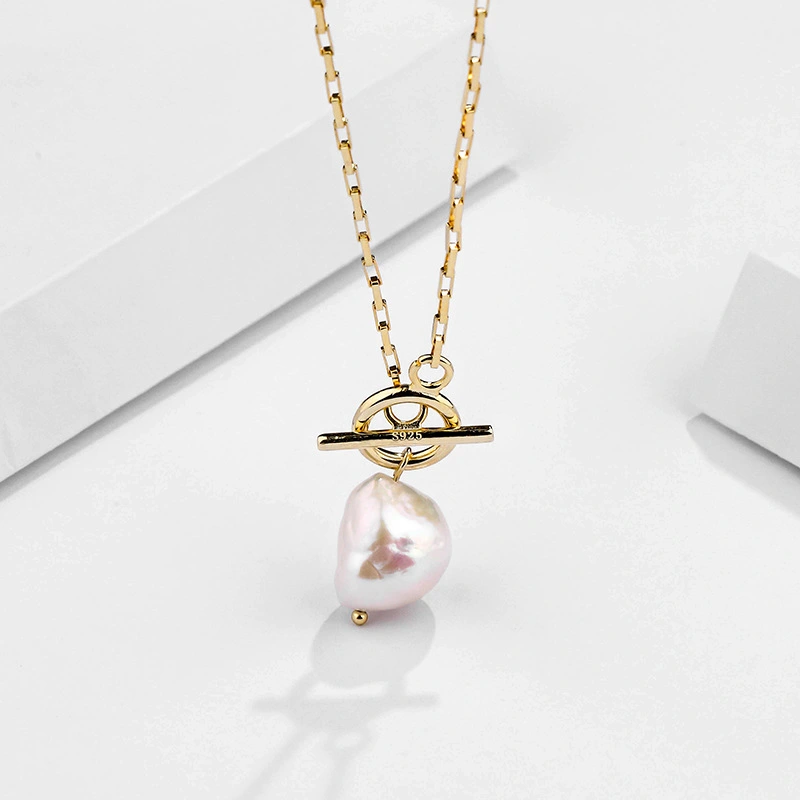 Irregular Pearl Pendant Necklace 925 Sterling silver Jewelry
