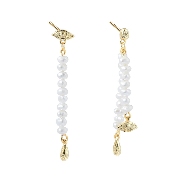 Stud Dangle Earring With Pearls Tassels 925 Sterling Silver Jewelry