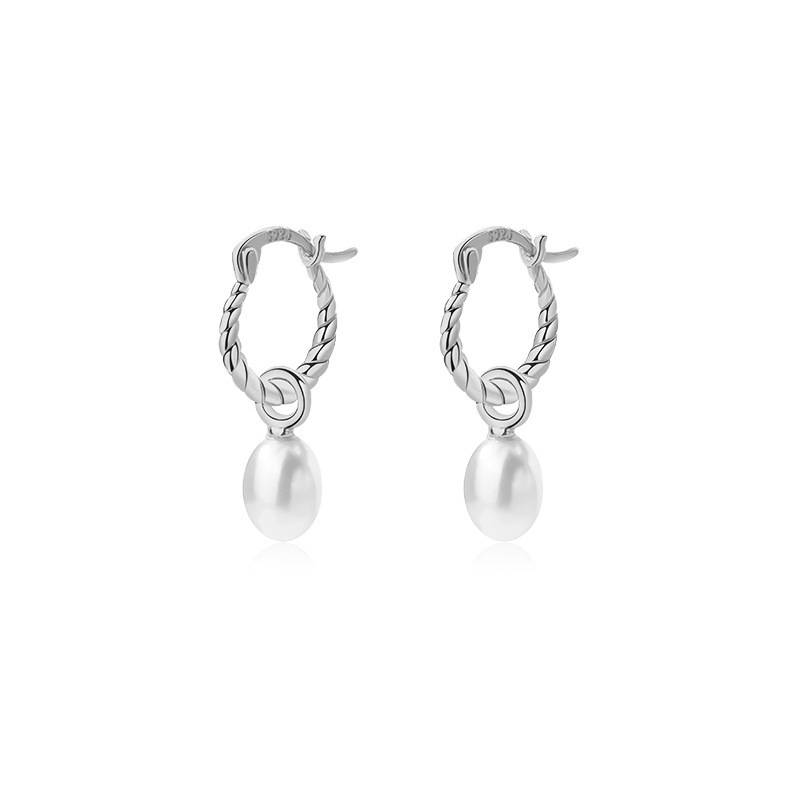 Twisted Texture Huggie Earring With Pearls 925 Sterling Silver Jewelry