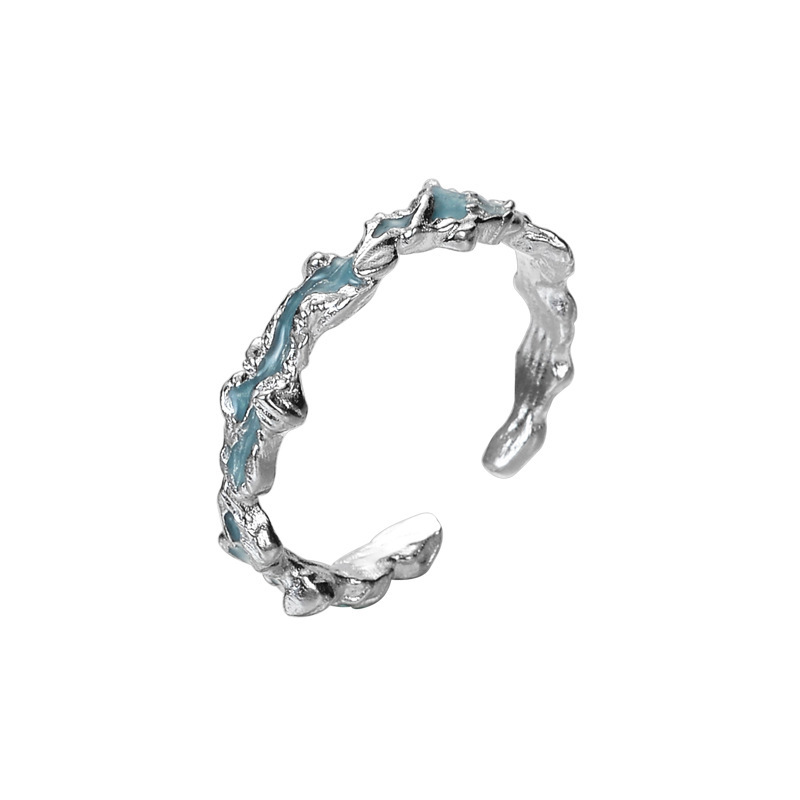 Irregular Texture Adjustable Ring 925 Sterling Silver Jewelry With Enamal