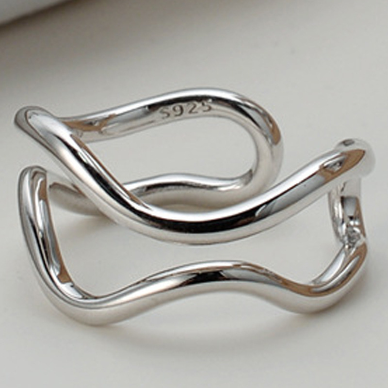 Irregular Wire Double Layers Adjustable Ring 925 Sterling Silver Jewelry