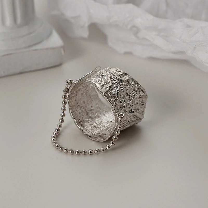 Irregular Texture Adjustable Ring 925 Sterling Silver Jewelry
