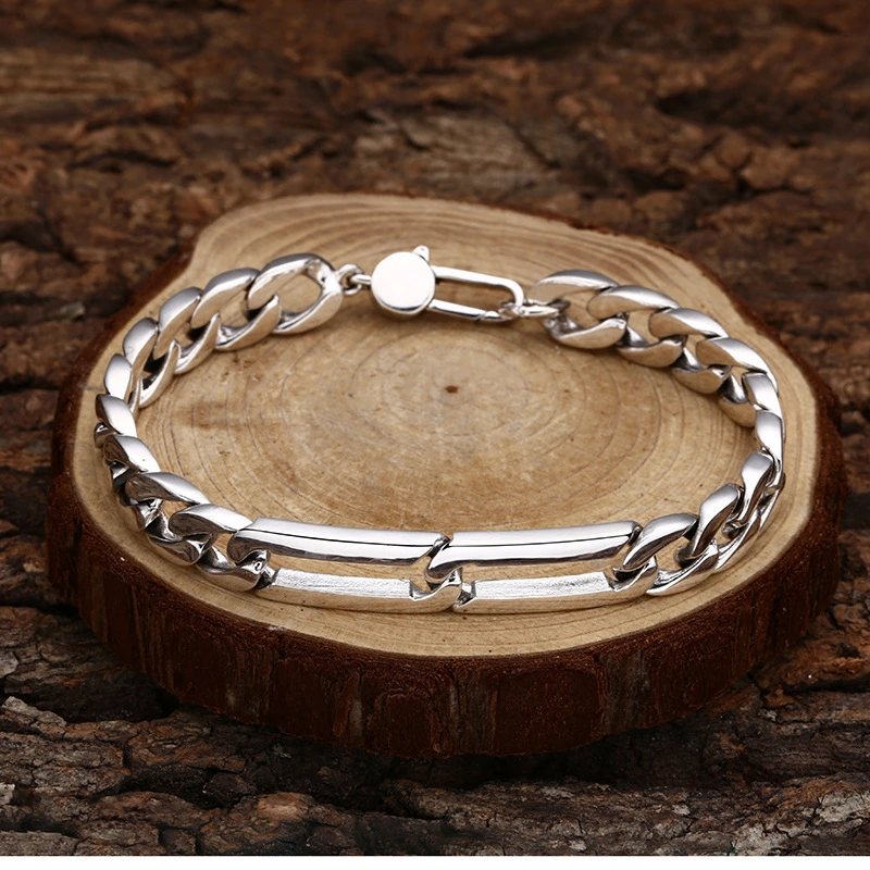 Thick Link Chain Bracelet for Men Bold Elegance 925 Sterling Silver Vintage Style Jewelry