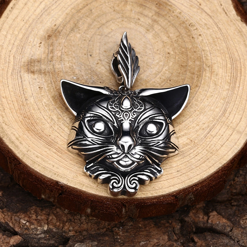 925 Sterling Silver Cat Head Pendant Necklace in Antique Silver Finish Whimsical Elegance Vintage Style Jewelry