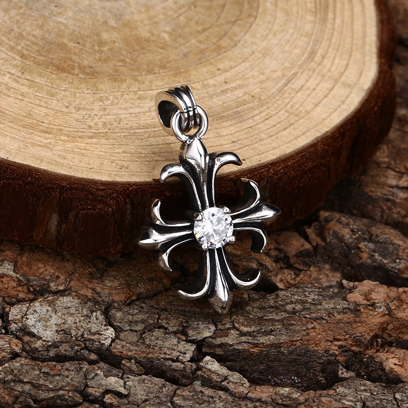 925 Sterling Silver Cross Pendant with Central White Crystal and Antique Finish Vintage Gothic Jewelry