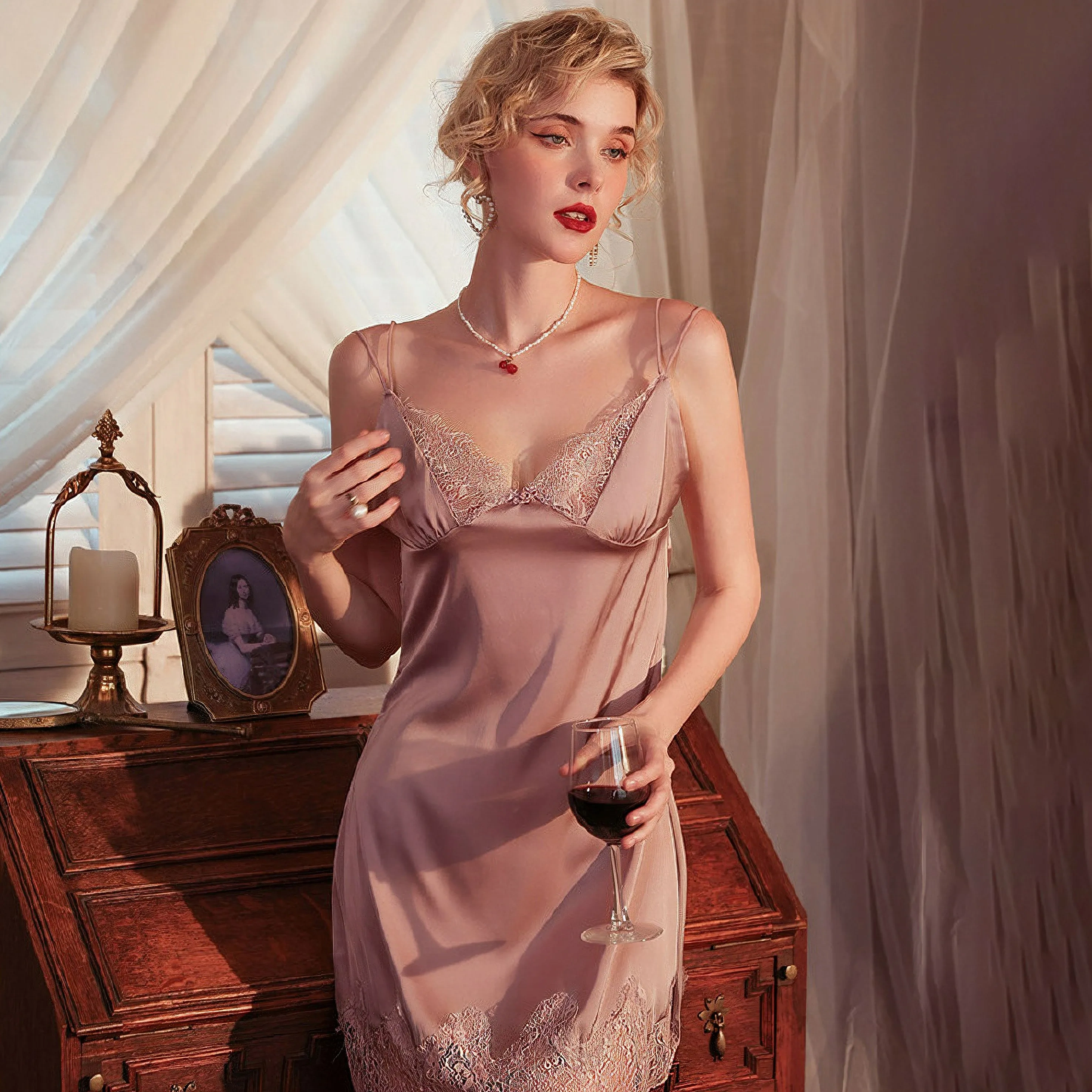 Summer ice silk lace nightdress