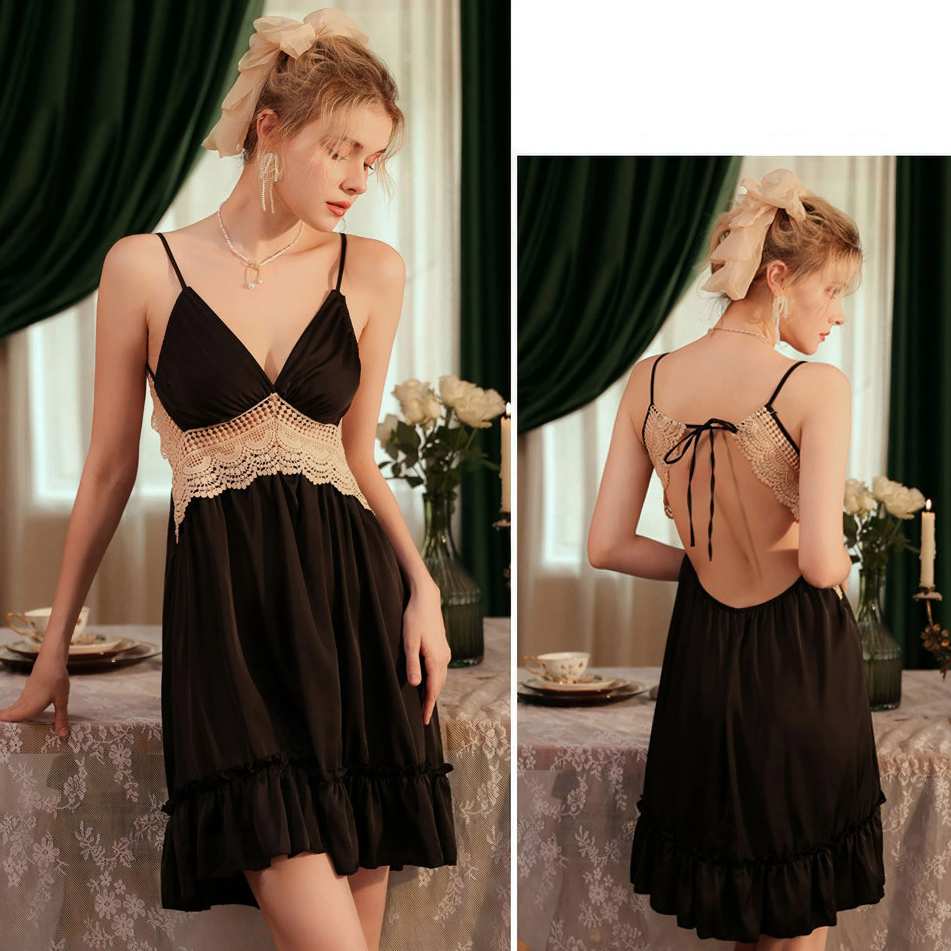 Pure desire style suspender nightdress & Robe suit