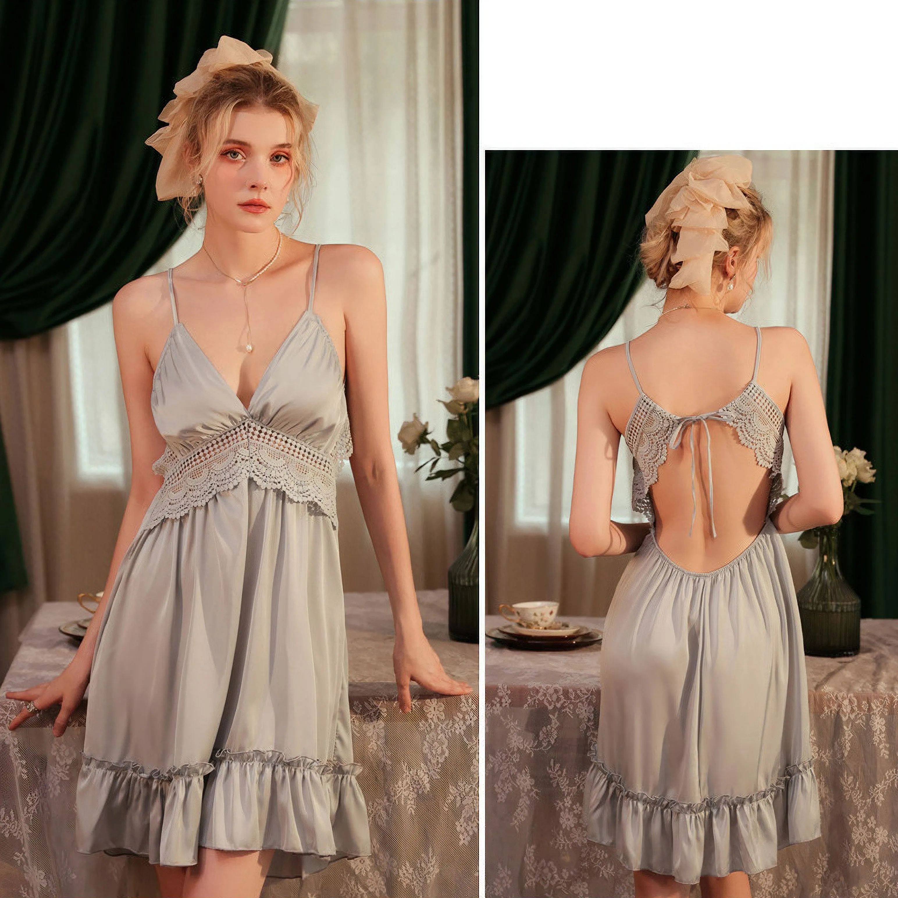 Pure desire style suspender nightdress & Robe suit