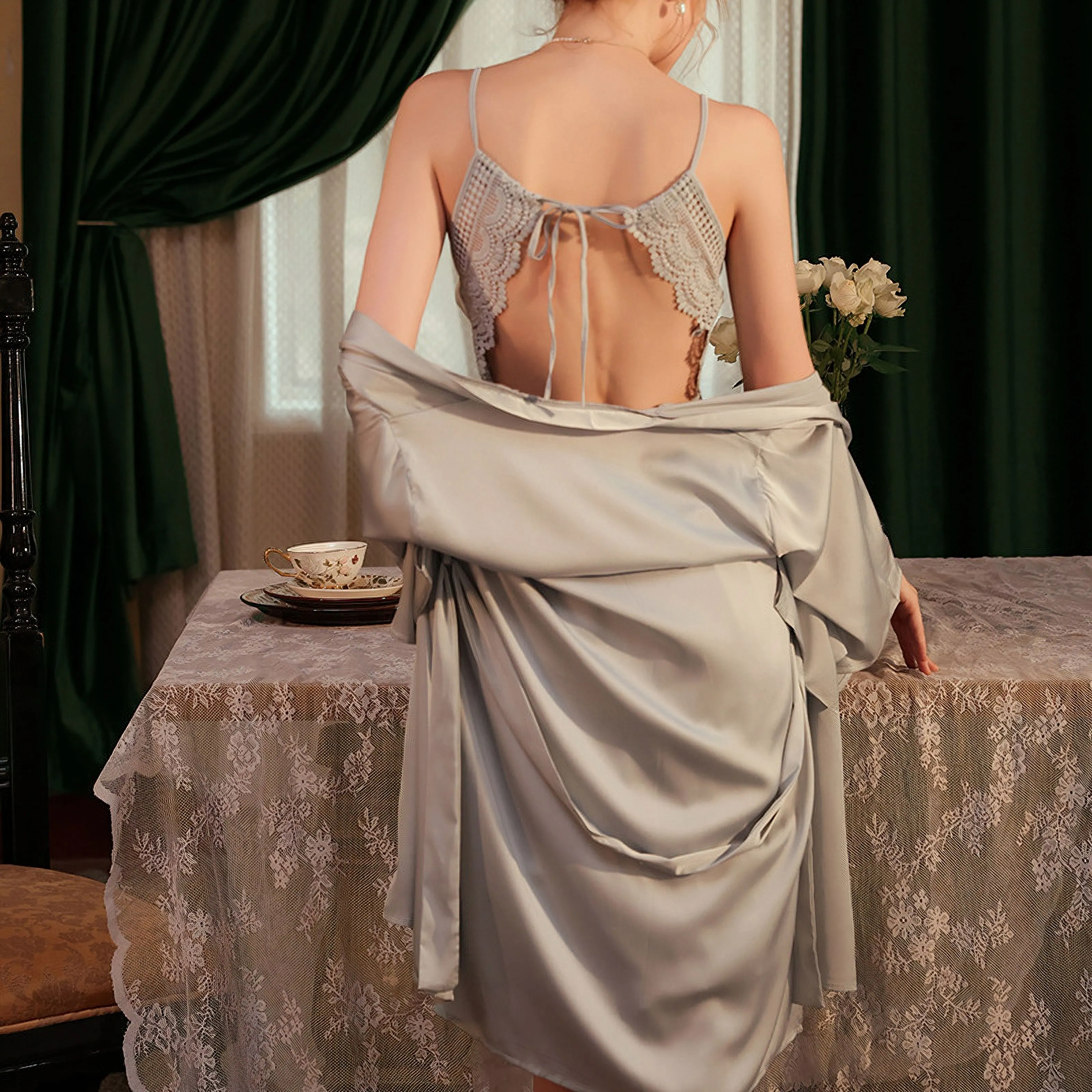 Pure desire style suspender nightdress & Robe suit