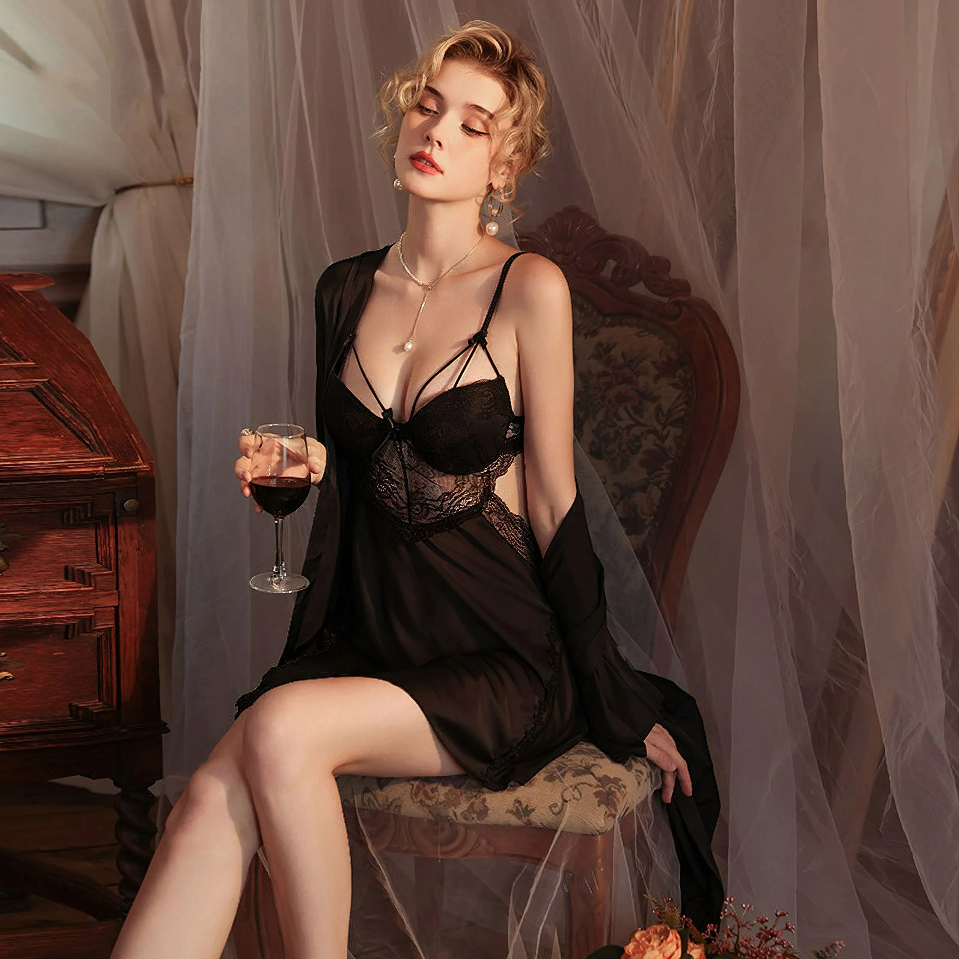 Sexy push-up lace nightdress