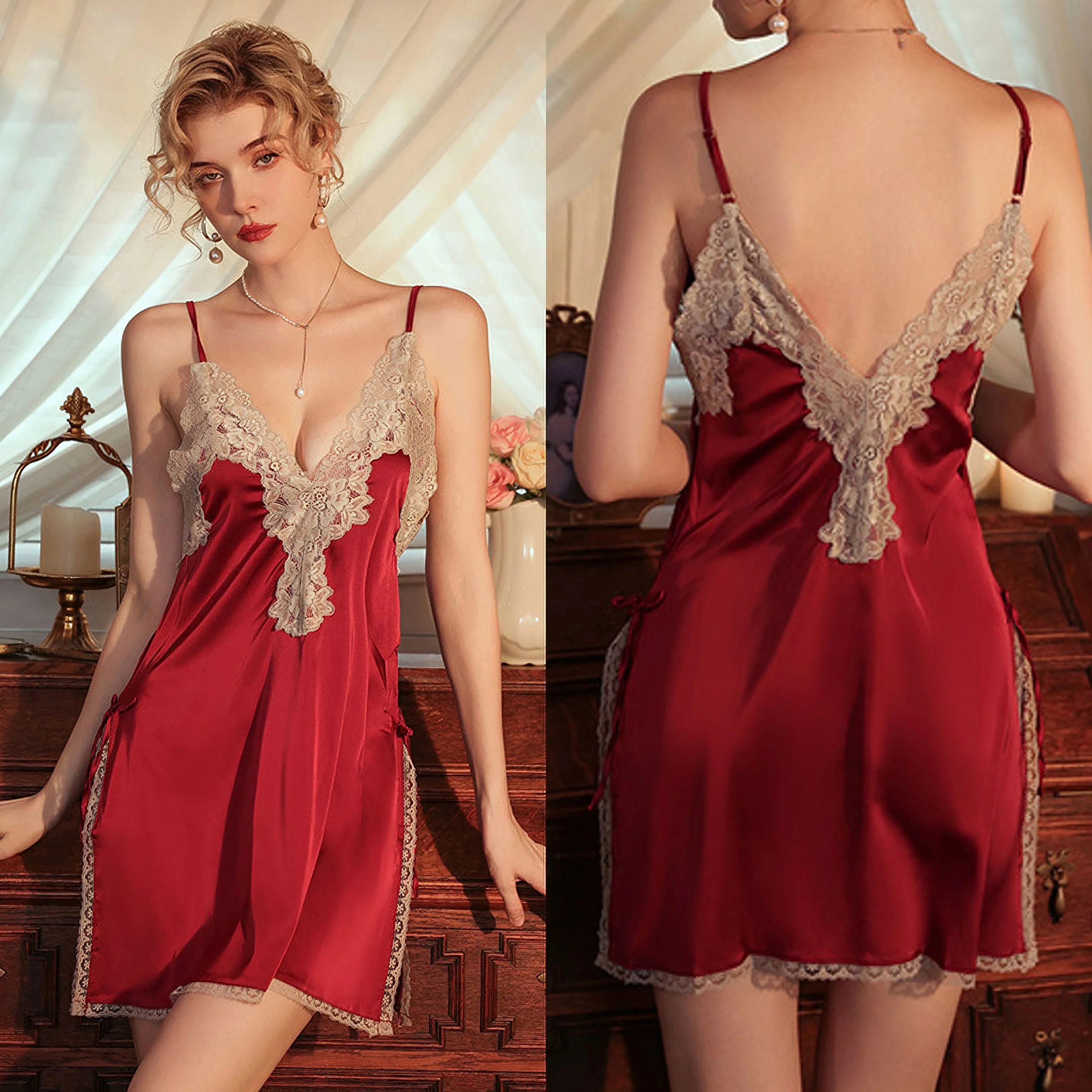 French lace suspender & Robe suit