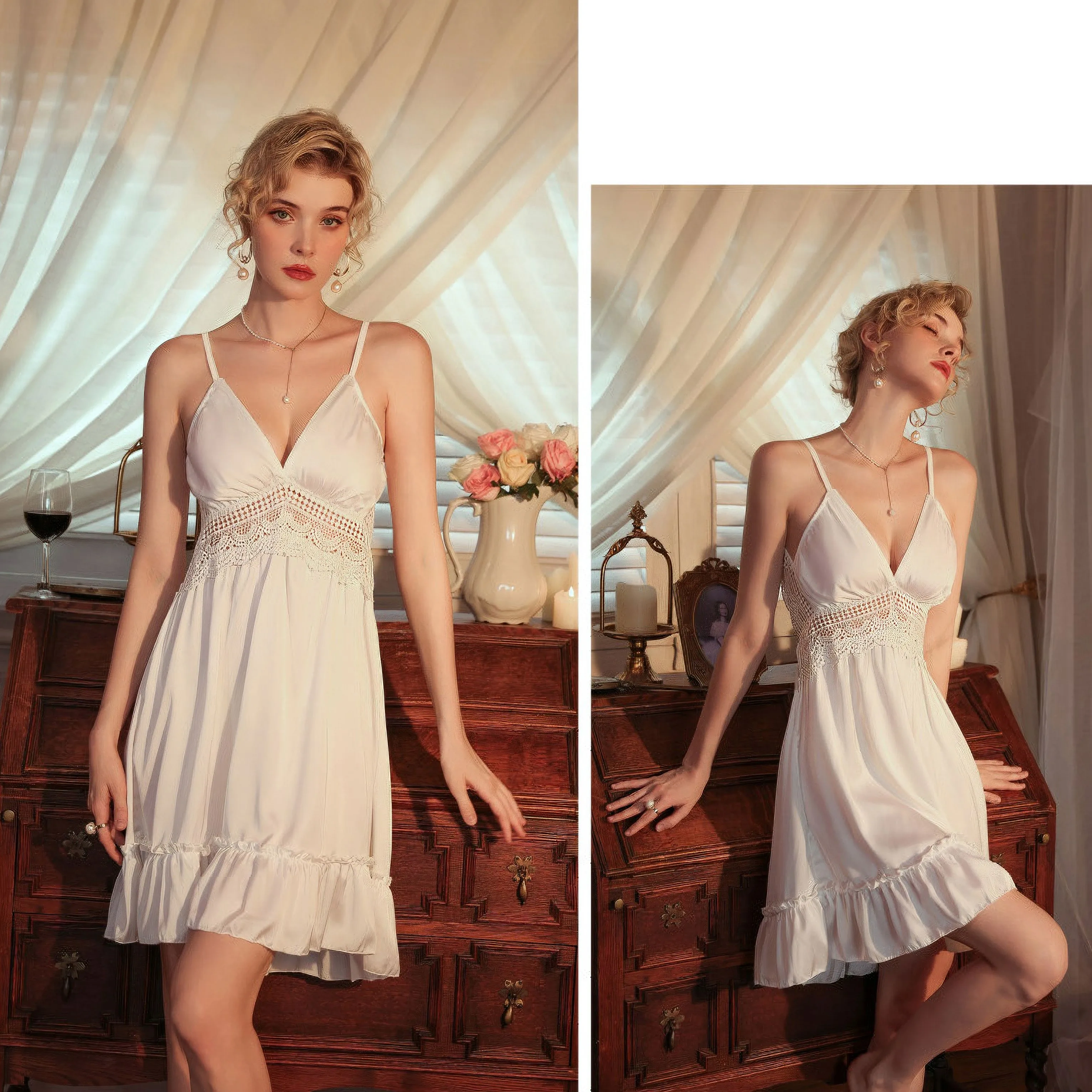 Pure desire style suspender nightdress & Robe suit