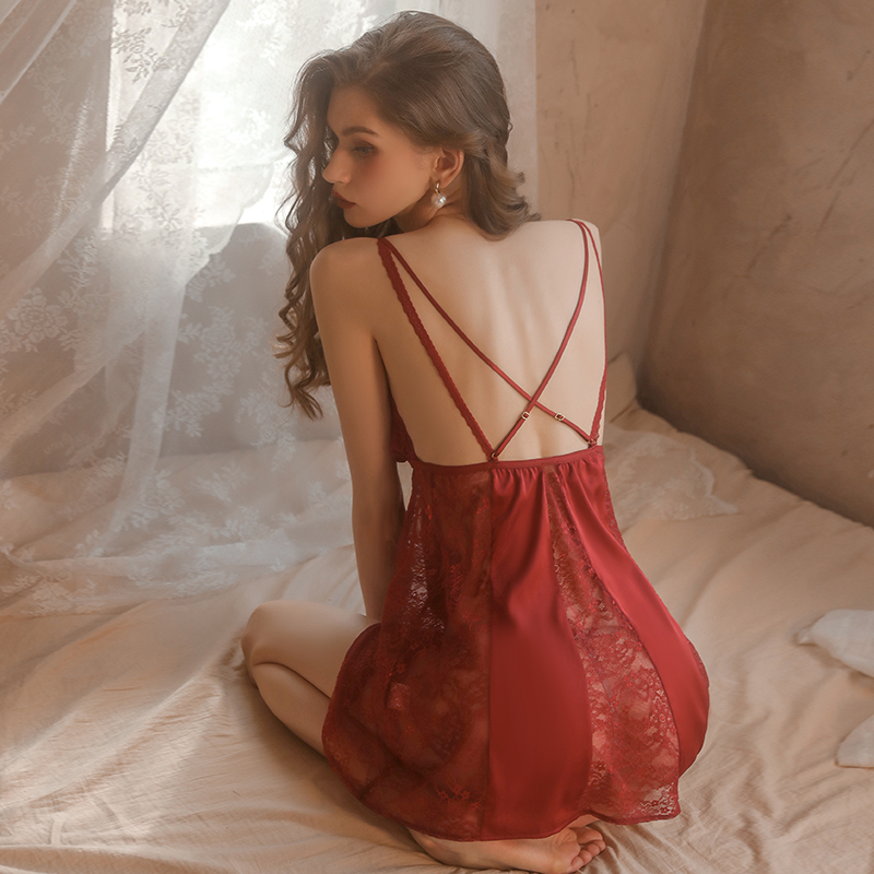 Spring Lace Perspective Temptation Camisole Dress Outer Robe Set