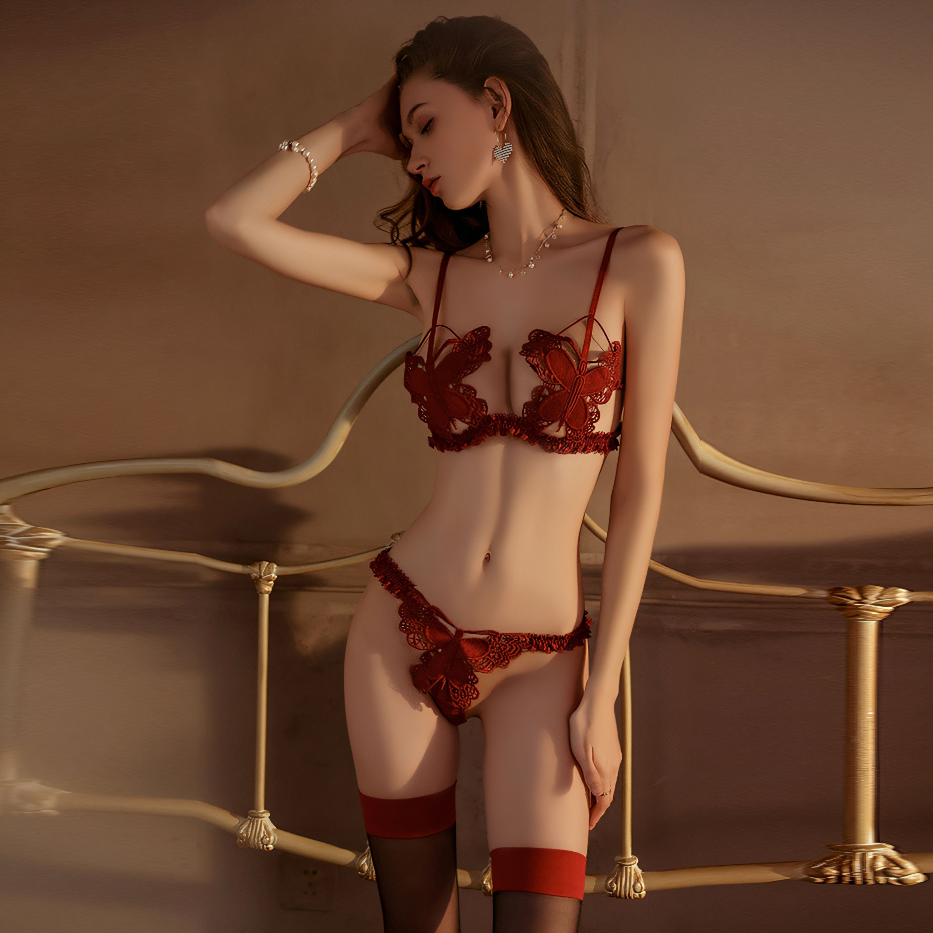 Sweet Butterfly Three-Point Embroidered Lace Sexy Temptation Pure Desire Bra and Panties Set