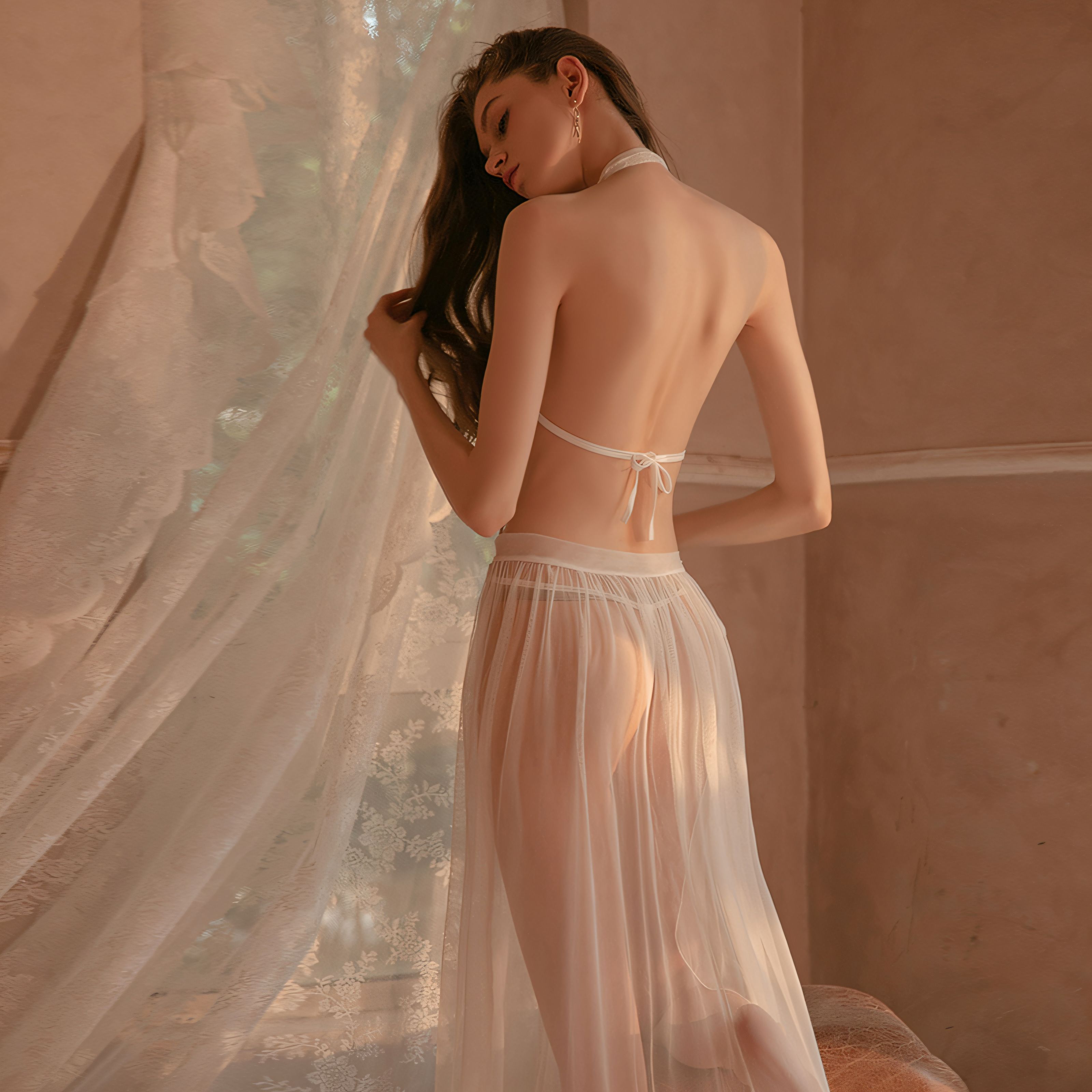 Sexy Lace Bodysuit Perspective Mesh Temptation Strap Sleep Skirt