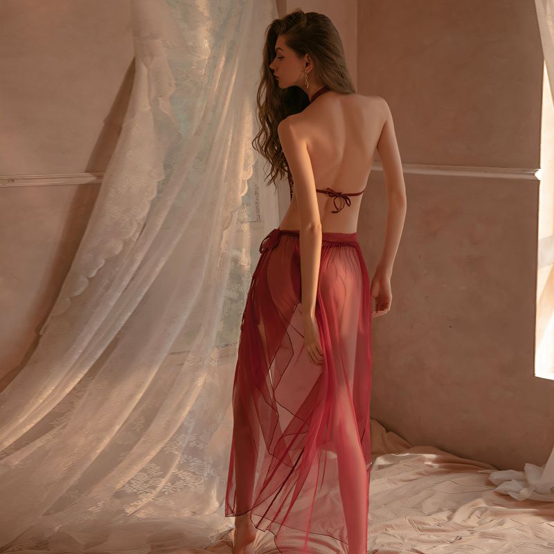 Sexy Lace Bodysuit Perspective Mesh Temptation Strap Sleep Skirt