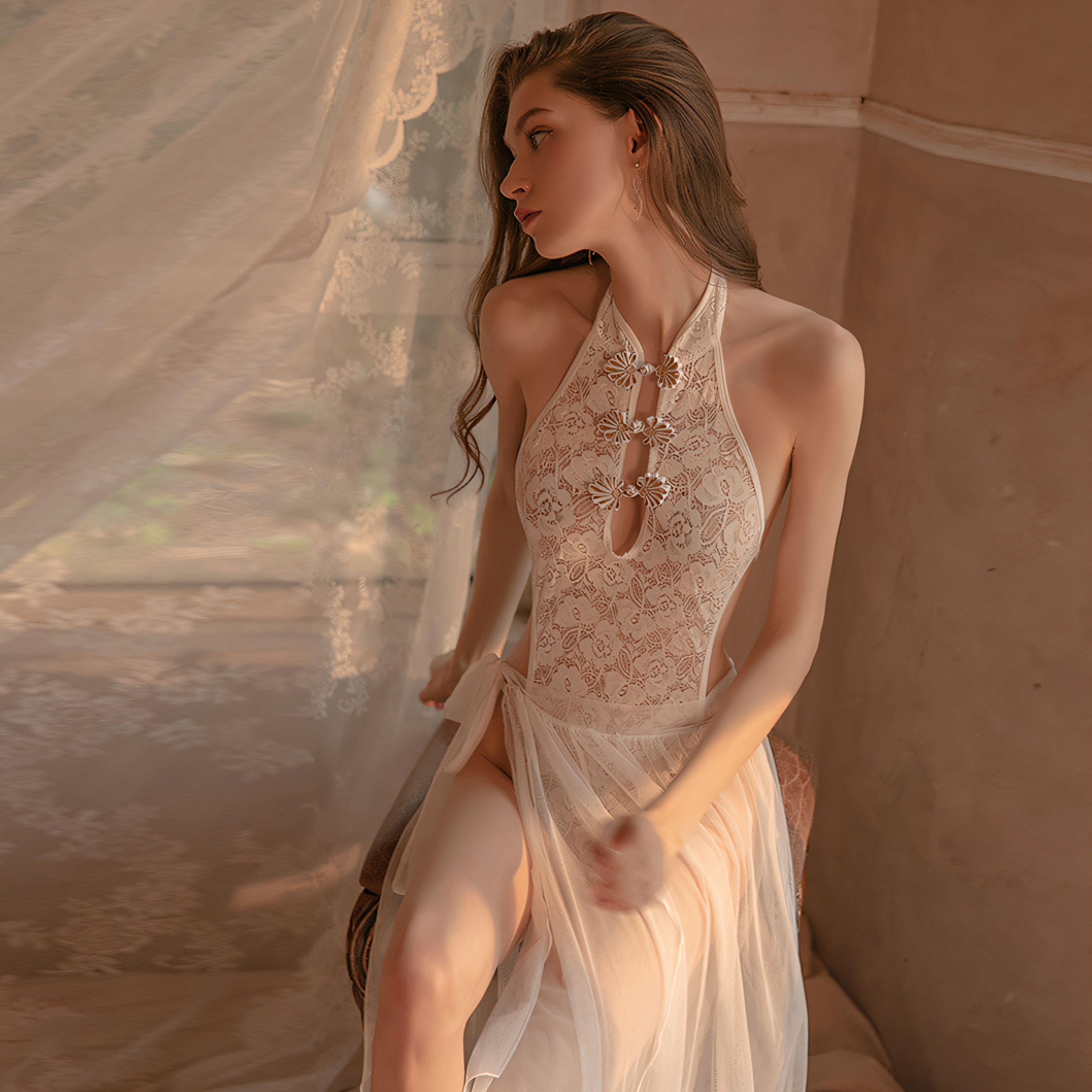 Sexy Lace Bodysuit Perspective Mesh Temptation Strap Sleep Skirt